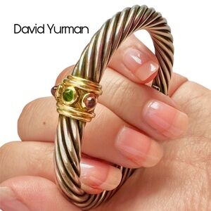 14k David Yurman renaissance 7mm cable cuff tourmaline gold green pink/purple